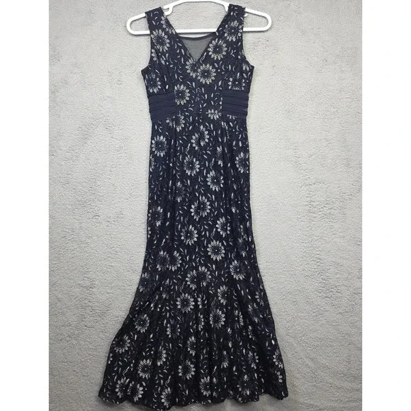 En Focus Studio Maxi Dress Womens 6 Floral Lace Mermaid Formal Prom Statement - Picture 3 of 16